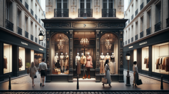 Montre magasin de vêtement en P avec ambiance parisienne.