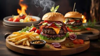 burger, cheeseburger, two bourgeois, burgers, burger restaurant, fast food, food, meat hamburger, burger combo, sandwich, delicious, tasty, french fries, vegetables, burger, burger, burger, burger, burger