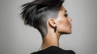 Vue de profil d'une coupe courte stylée pour femme avec une nuque rasée moderne et tendance