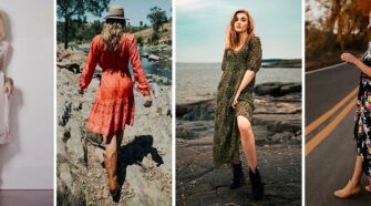 Robe longue bohème associée à des bottines pour un style chic et décontracté