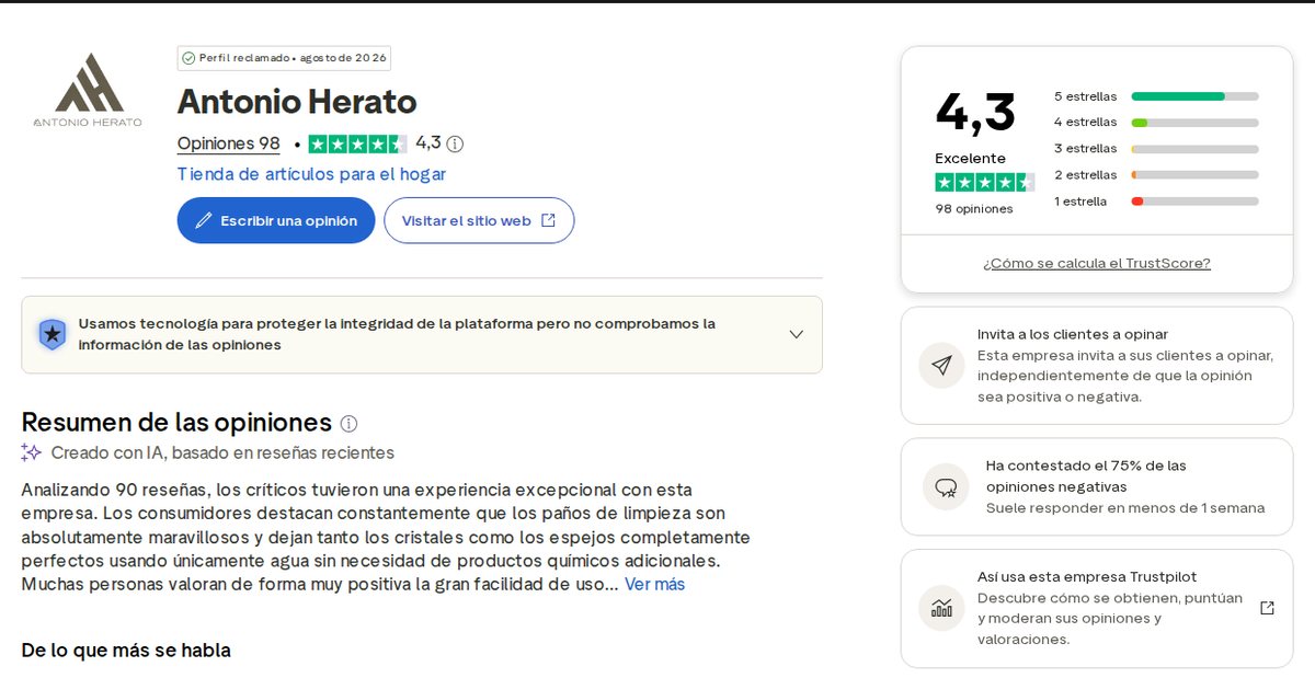Note Trustpilot Antonio Herato : 4,3 sur 5 pour 98 avis