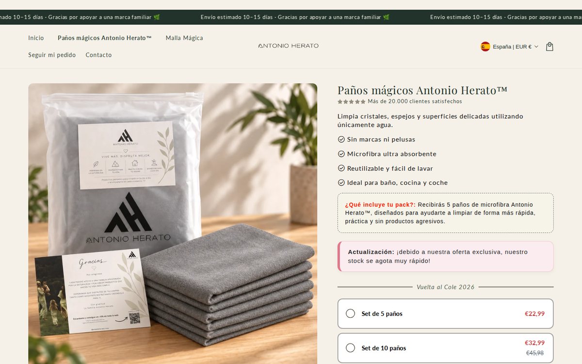 Fiche produit des Paños mágicos Antonio Herato sur antonioherato.com